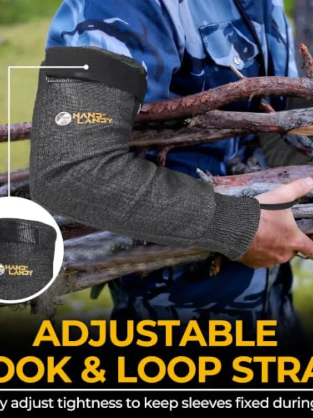 Cut-Resistant Arm Sleeves, ANSI A9 Protection, Thumb Loop, Adjustable Strap